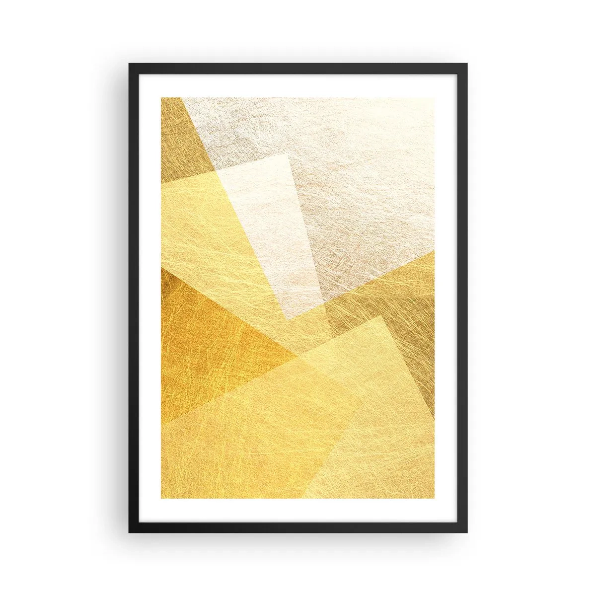 Plagát v čiernom ráme - Zlatá geometrická abstrakcia s kovovým efektom - 50x70cm - Počasie geometrie - Moderná nástenná dekorácia do obývacej izby a spálne ARTTOR
