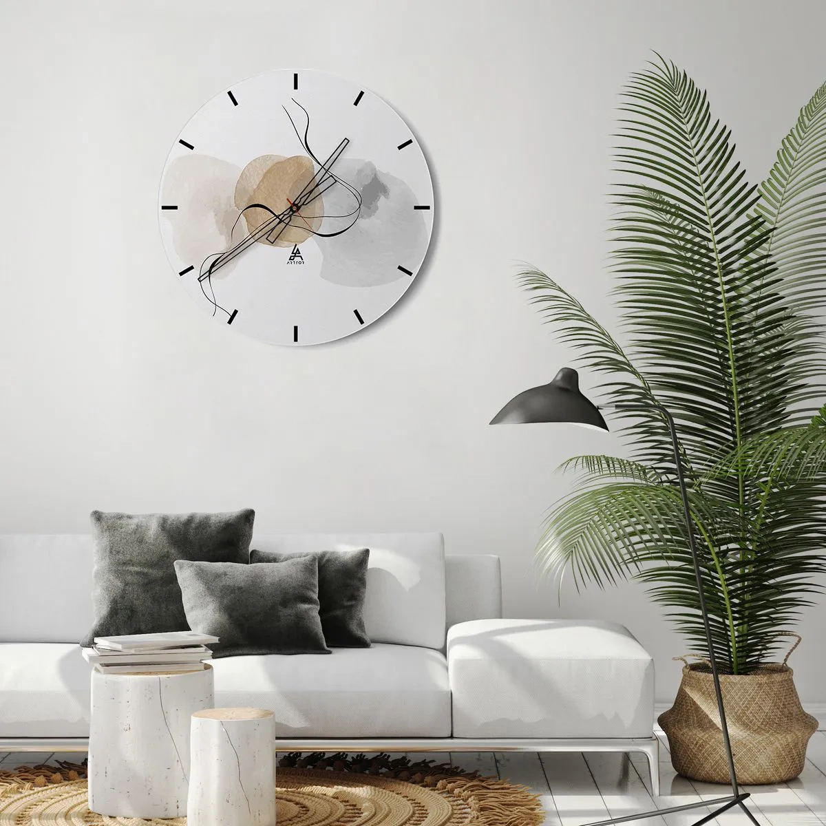 Nástenné hodiny - Abstraktné pastelové škvrny a čierne čiary na bielom pozadí - 30x30cm - Vzdušné korálky - Moderná nástenná dekorácia do obývacej izby, kuchyne a spálne ARTTOR