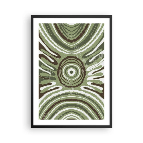 Plagát v čiernom ráme - Symetrický abstraktný vzor v odtieňoch zelenej - 50x70cm - Explózia emócií - Moderná nástenná dekorácia do obývacej izby a spálne ARTTOR