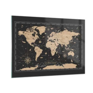 Obraz na skle - Štylizovaná mapa sveta v odtieňoch béžovej a čiernej - 70x50cm - Hranice môjho sveta - Moderná nástenná dekorácia do obývacej izby a spálne ARTTOR