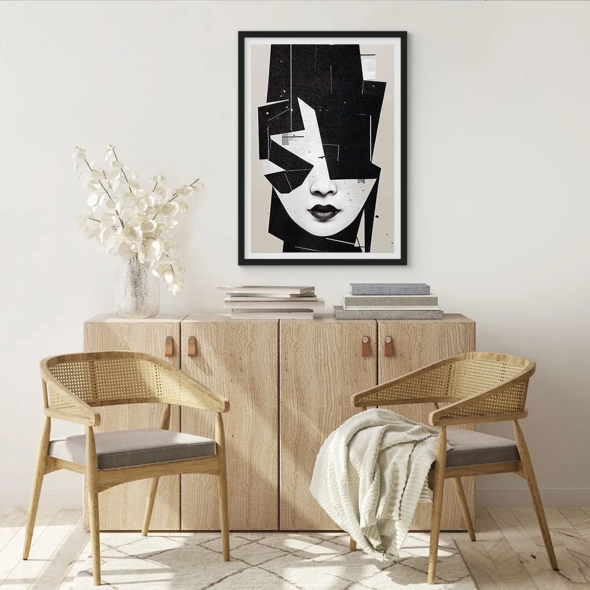 Plagát v čiernom ráme - Abstraktný portrét ženy v čiernobielej farbe - 50x70cm - Hlboko skryté - Moderná nástenná dekorácia do obývacej izby a spálne ARTTOR