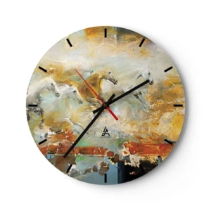 Nástenné hodiny - Abstraktné kone v dynamickom pohybe - 30x30cm - Cvála svetlom - Moderná nástenná dekorácia do obývacej izby, kuchyne a spálne ARTTOR