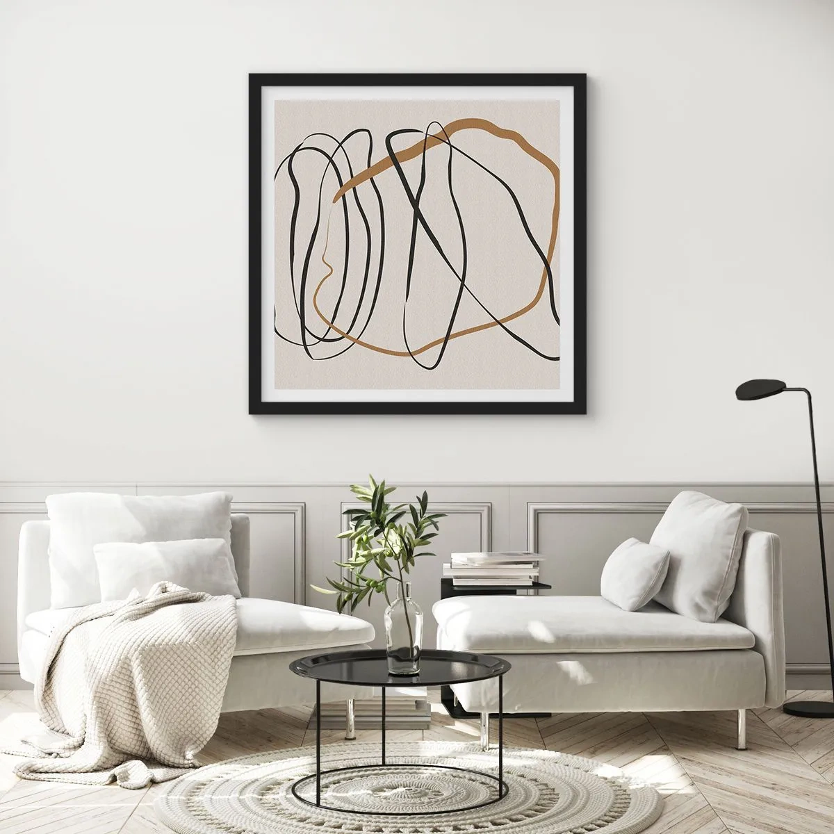 Plagát v čiernom ráme - Kompozícia – tanec v slučke - 40x40 cm