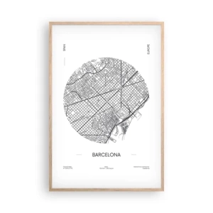 Plagát v ráme zo svetlého duba - Anatómia Barcelony - 61x91 cm
