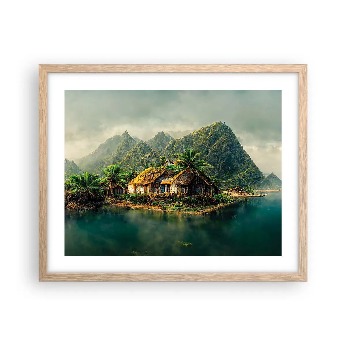 Plagát v ráme zo svetlého duba - Tropický raj - 50x40 cm