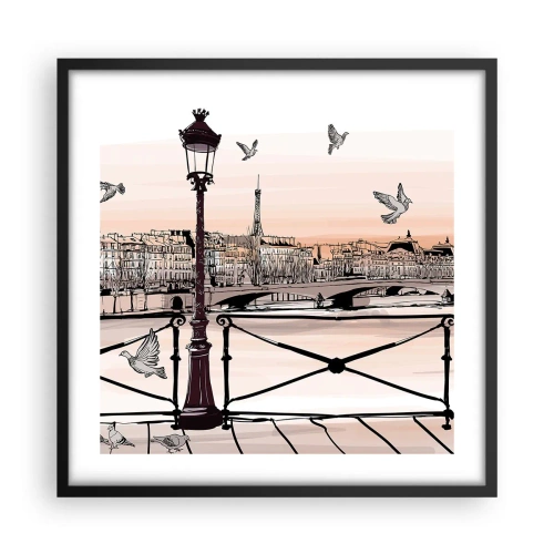 Plagát v čiernom ráme - Nad strechami Paríža - 50x50 cm