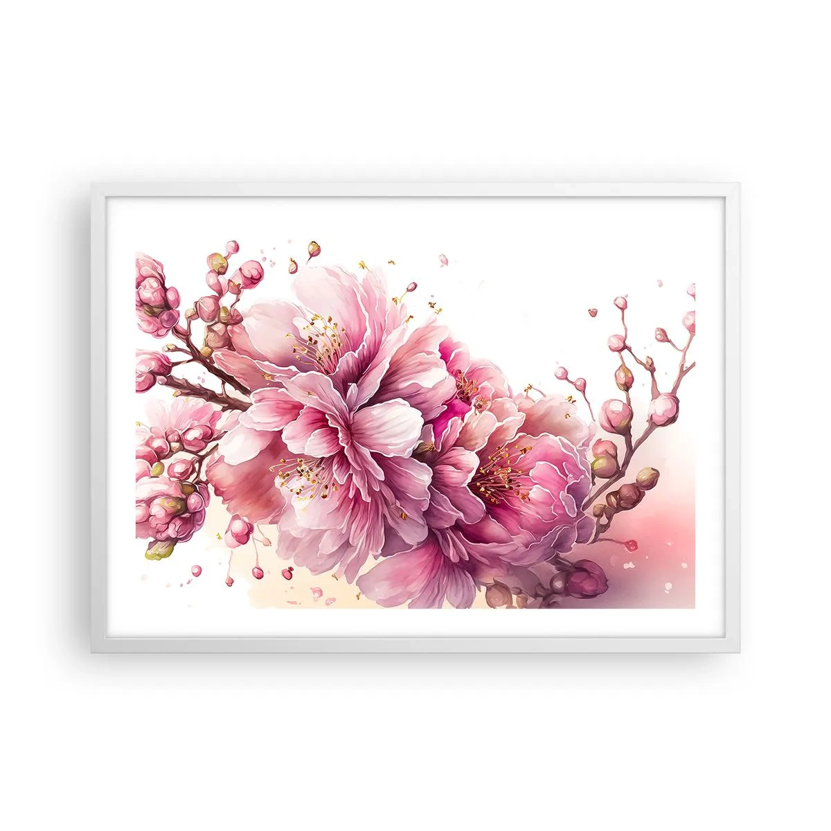 Plagát v bielom ráme - Kvet kvitnúcej čerešne - 70x50 cm