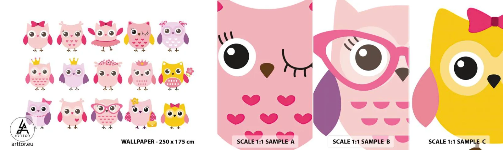 Vzorka Fototapeta Standard Eco - Jedna sladšia ako druhá - Vtáky, Sova, Pre deti - 100x30 cm