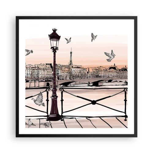Plagát v čiernom ráme - Nad strechami Paríža - 60x60 cm