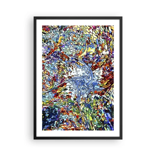 Plagát v čiernom ráme - Abstraktný tok farieb a štruktúr - 50x70cm - Vitráž s kvapkami - Moderná nástenná dekorácia do obývacej izby a spálne ARTTOR