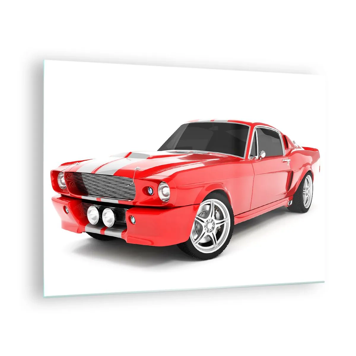 Obraz na skle - Červené klasické športové auto Mustang - 70x50cm - Mustang rýchly ako vietor - Moderná nástenná dekorácia do obývacej izby a spálne ARTTOR