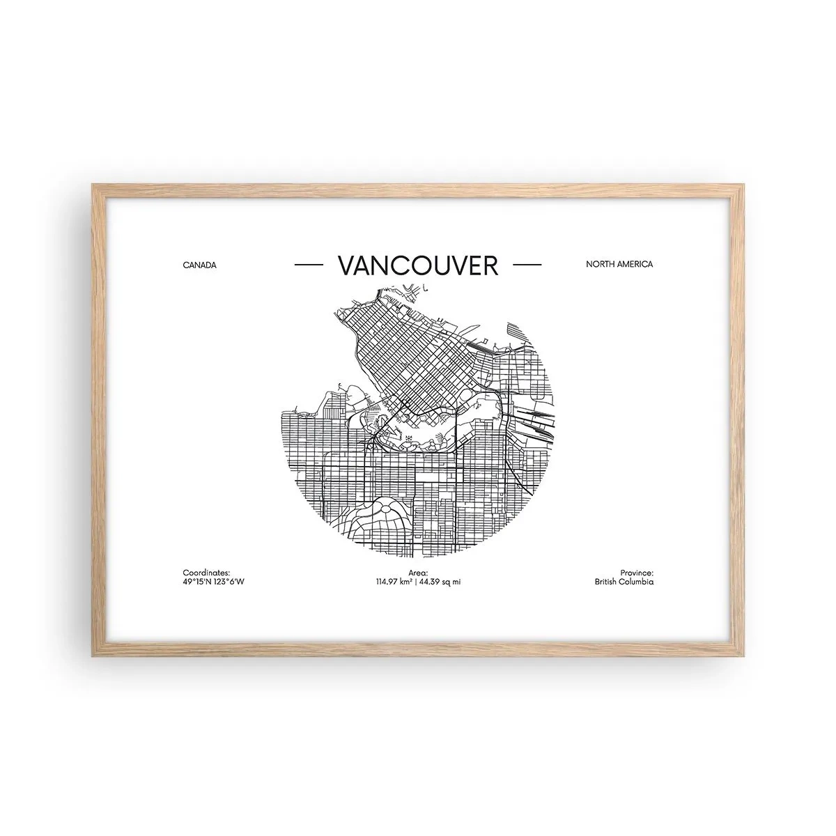 Plagát v ráme zo svetlého duba - Anatómia Vancouveru - 70x50 cm
