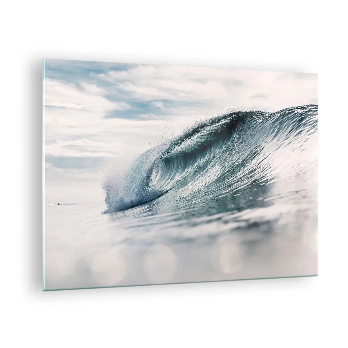 Obraz na skle - Silná oceánska vlna v slnečných lúčoch - 70x50cm - Vodná špička - Moderná nástenná dekorácia do obývacej izby a spálne ARTTOR