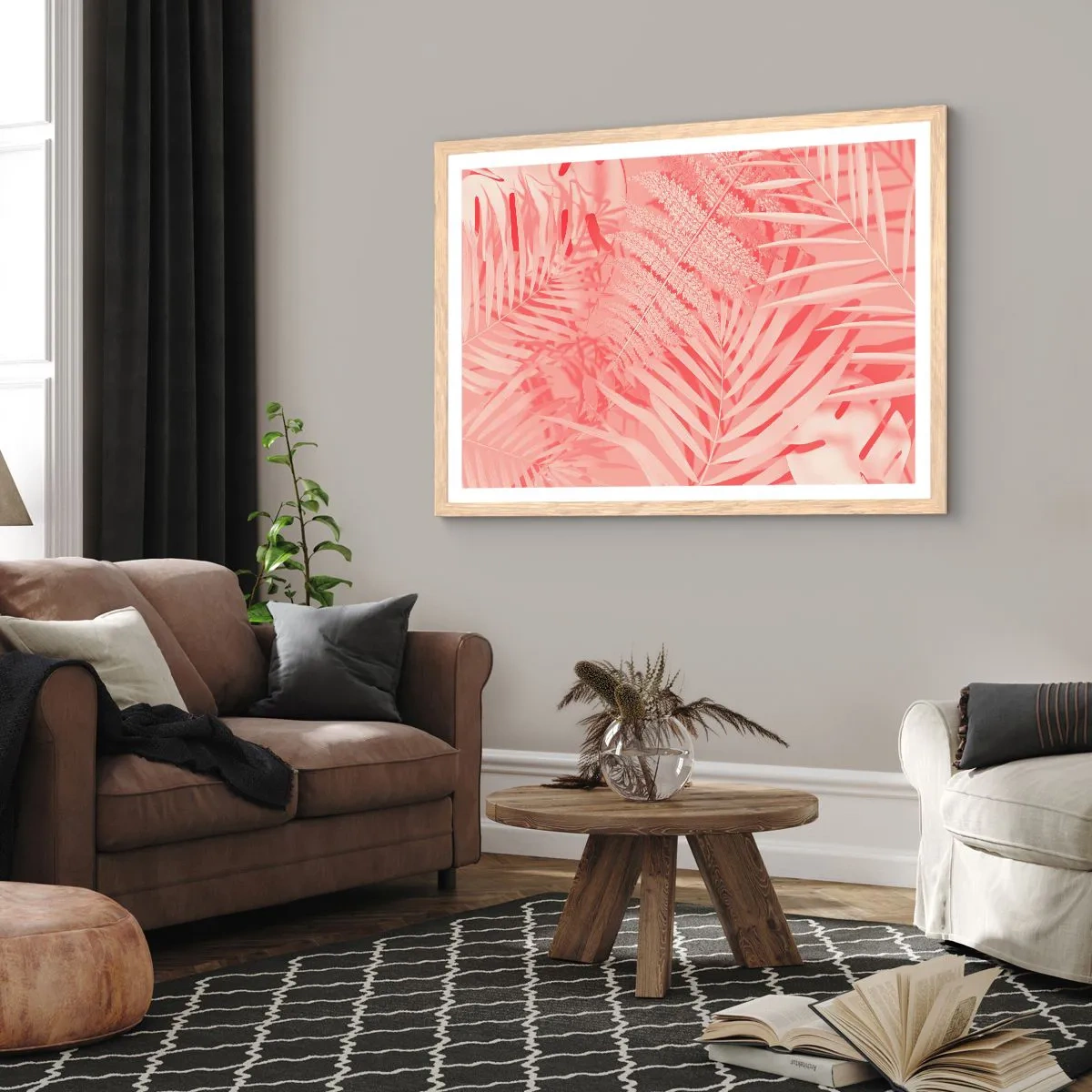 Plagát v ráme zo svetlého duba - Ružový koncept - 91x61 cm