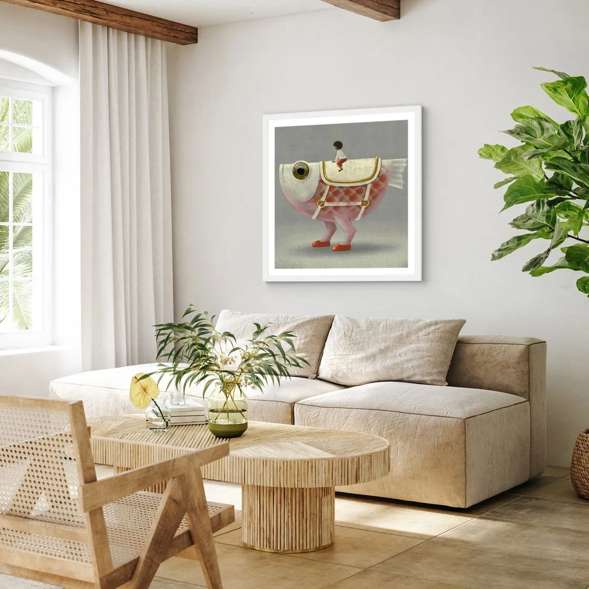 Plagát v bielom ráme - Rybí jazdec - 60x60 cm