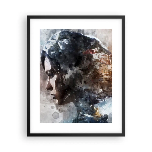 Plagát v čiernom ráme - Príbeh o dievčati s mestom v pozadí - 40x50 cm