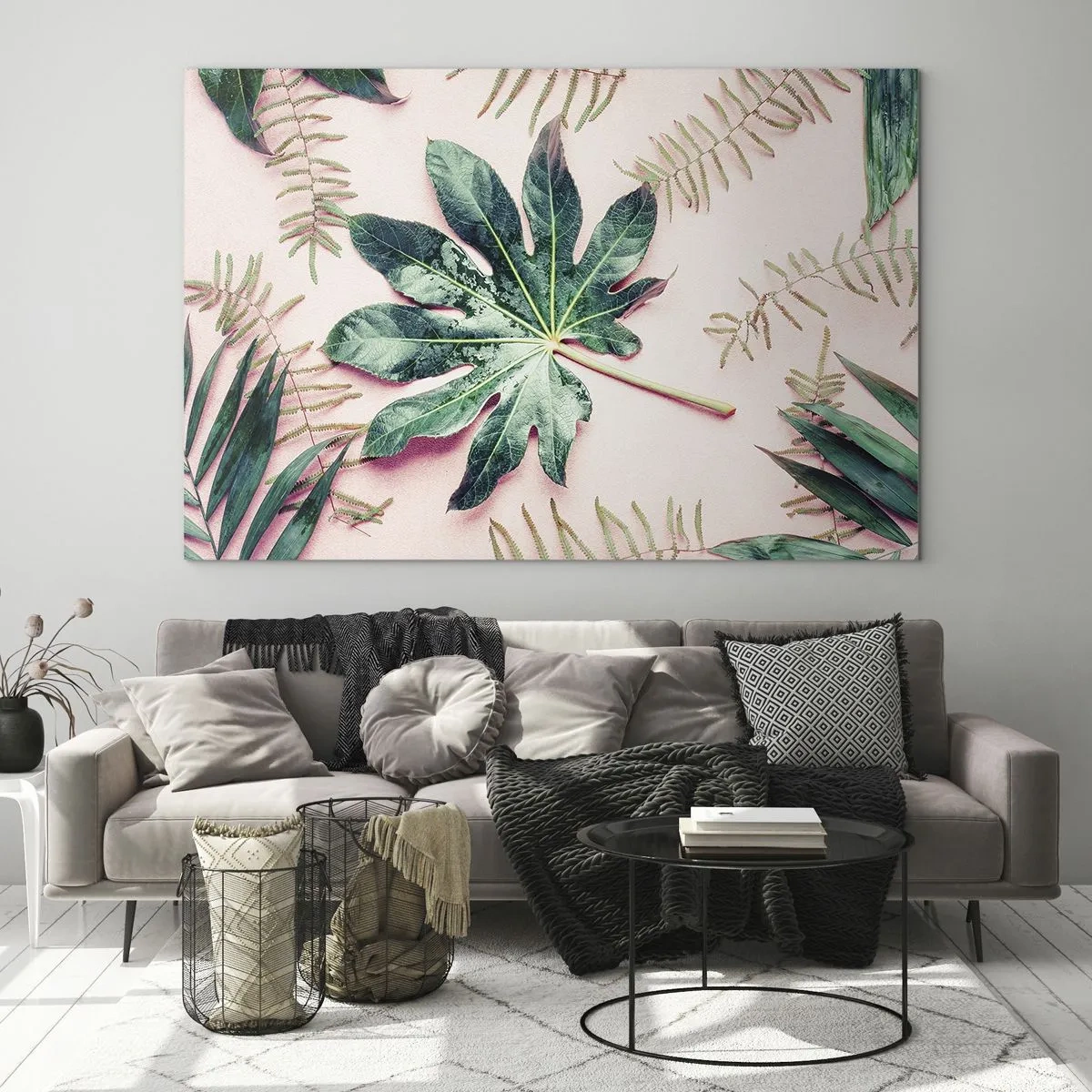 Obraz na skle - Štúdia zelenej na ružovom pozadí - 100x70 cm