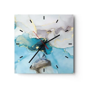 Nástenné hodiny - Štúdia o stretnutí šedej a tyrkysovej - 30x30 cm