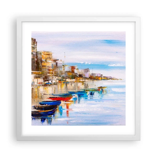 Plagát v bielom ráme - Viacfarebný mestský prístav - 40x40 cm
