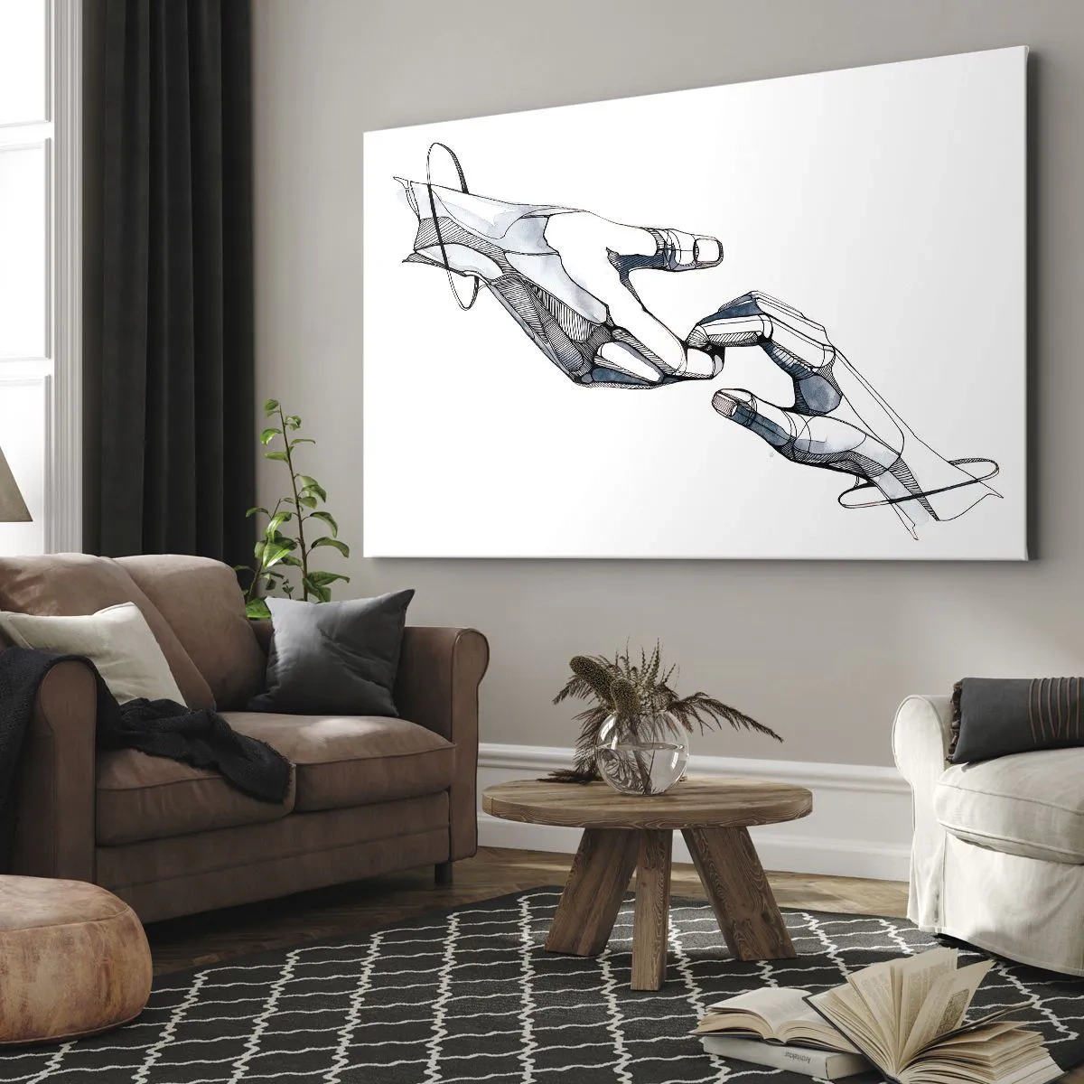 Obraz na plátne - Umelecké znázornenie ruky v minimalistickej a geometrickej forme - 70x50cm - Dobré gesto - Moderná nástenná dekorácia do obývacej izby a spálne ARTTOR