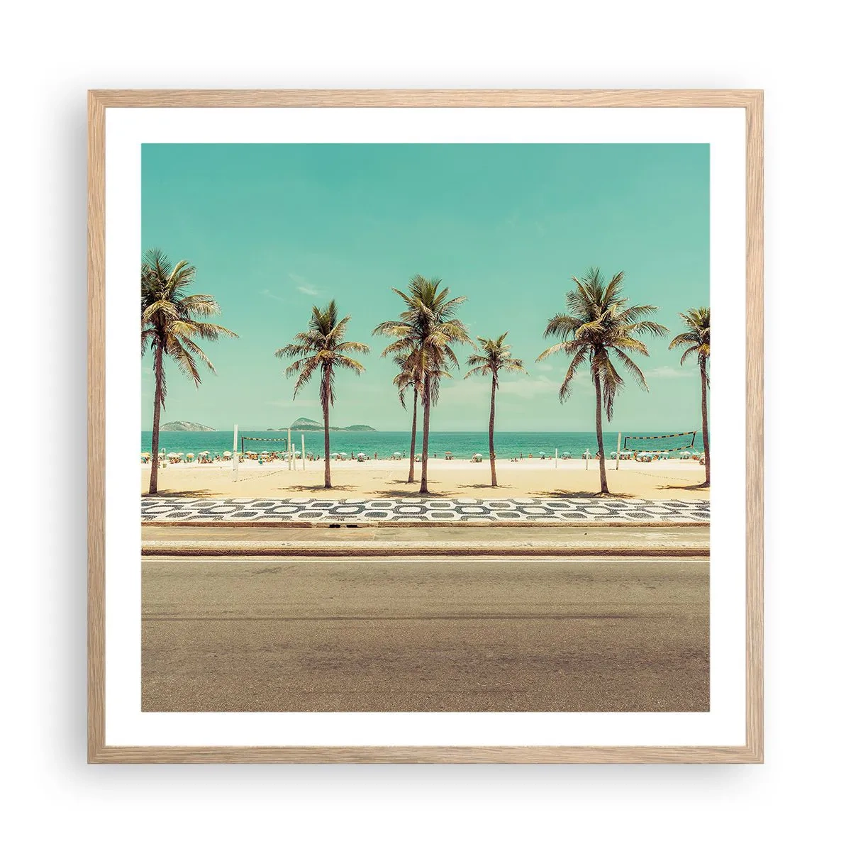 Plagát v ráme zo svetlého duba - Stráženie pláže - 60x60 cm