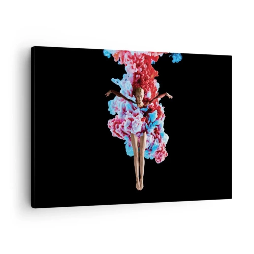 Obraz na plátne - Tanečník obklopený farebným dymom na čiernom pozadí - 70x50cm - V plnom kvete - Moderná nástenná dekorácia do obývacej izby a spálne ARTTOR