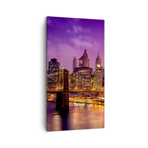 Obraz na plátne - Fialovo-zlatý Manhattan - 45x80 cm