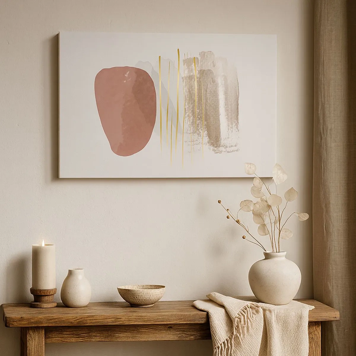 Obraz na plátne - Abstraktná kompozícia v béžových a zlatých odtieňoch - 70x50cm - Abstraktná kolonáda - Moderná nástenná dekorácia do obývacej izby a spálne ARTTOR