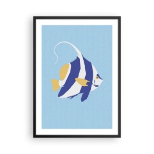 Plagát v čiernom ráme - Minimalistická grafika exotickej ryby na modrom pozadí. - 50x70cm - Miss tropických vôd - Moderná nástenná dekorácia do obývacej izby a spálne ARTTOR