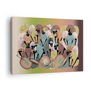 Obraz na plátne - Farebná abstraktná kompozícia inšpirovaná africkou kultúrou - 70x50cm - Blíži sa veľký sviatok - Moderná nástenná dekorácia do obývacej izby a spálne ARTTOR