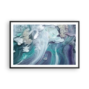 Plagát v čiernom ráme - Prúdy modrej - 91x61 cm