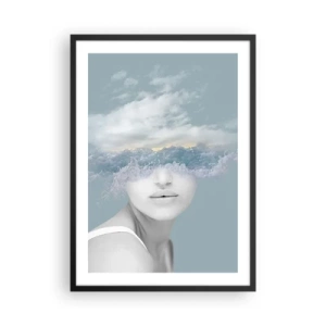 Plagát v čiernom ráme - Žena s oceánskymi vlnami namiesto očí - 50x70cm - S hlavou v oblakoch - Moderná nástenná dekorácia do obývacej izby a spálne ARTTOR