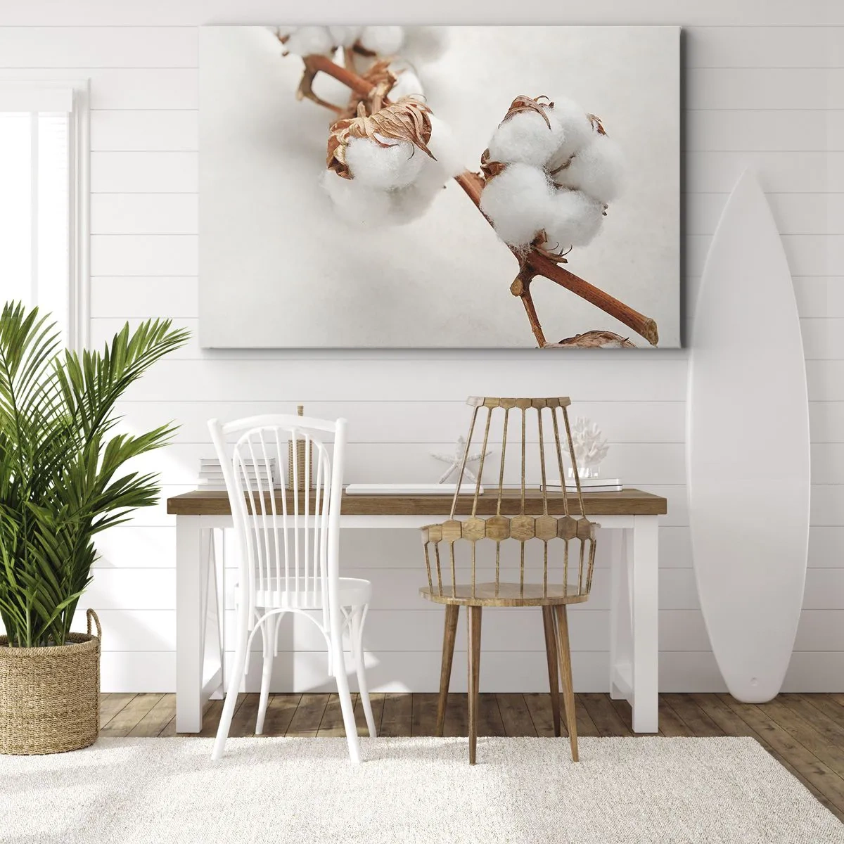 Obraz na plátne - Vetvička bavlny na jemnom pozadí - 70x50cm - Len objímať - Moderná nástenná dekorácia do obývacej izby a spálne ARTTOR