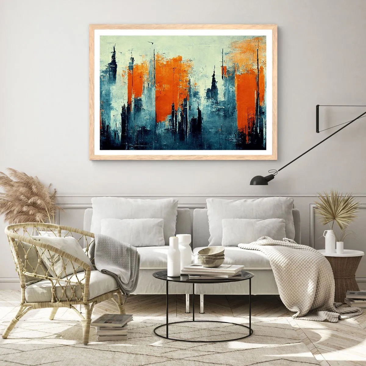 Plagát v ráme zo svetlého duba - Moderná krajina - 50x40 cm