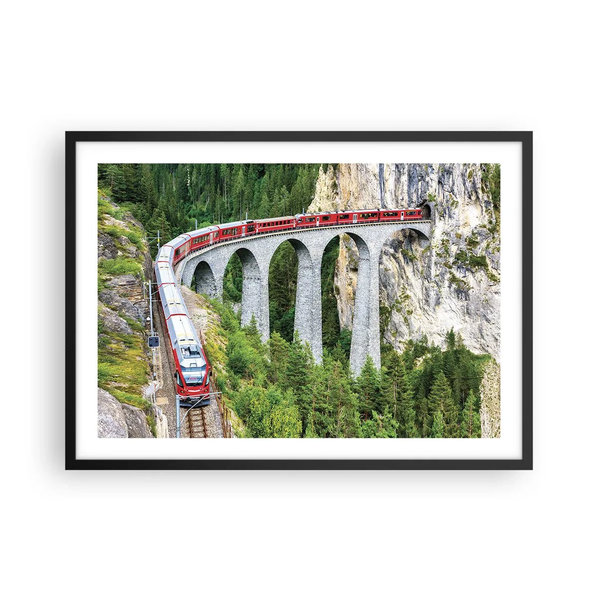 Plagát v čiernom ráme - Horský výhľad priamo z vlaku - 70x50 cm