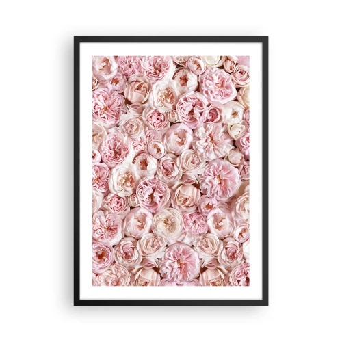 Plagát v čiernom ráme - Romantický aranžmán ružových kvetov zblízka - 50x70cm - Vydláždená ružami - Moderná nástenná dekorácia do obývacej izby a spálne ARTTOR