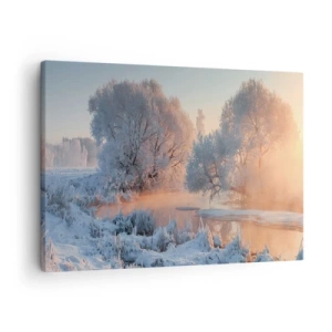 Obraz na plátne - Zimná krajina so zasneženými stromami a západom slnka - 70x50cm - Všetko sa leskne v slnečnom kryštáli - Moderná nástenná dekorácia do obývacej izby a spálne ARTTOR