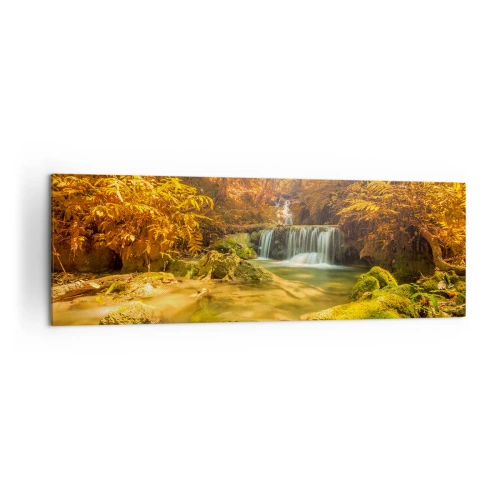 Obraz na plátne - Lesný vodopád v zlate - 160x50 cm