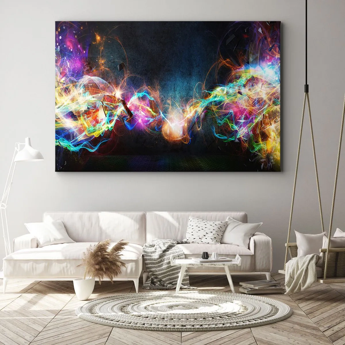 Obraz na plátne - Farebné záblesky svetla v abstraktnej kompozícii - 70x50cm - Radostne proti tme - Moderná nástenná dekorácia do obývacej izby a spálne ARTTOR