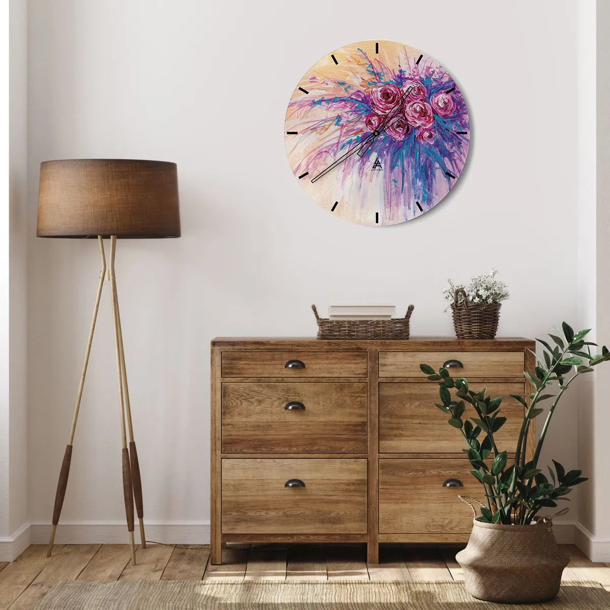 Nástenné hodiny - Abstraktná kytica ruží v umeleckom štýle - 30x30cm - Ružová fontána - Moderná nástenná dekorácia do obývacej izby, kuchyne a spálne ARTTOR