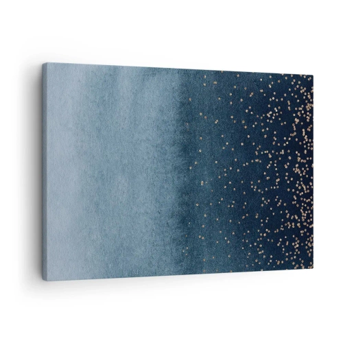 Obraz na plátne - Modré prechody s jemnými zlatými akcentmi - 70x50cm - Kompozícia – modrej fázy - Moderná nástenná dekorácia do obývacej izby a spálne ARTTOR