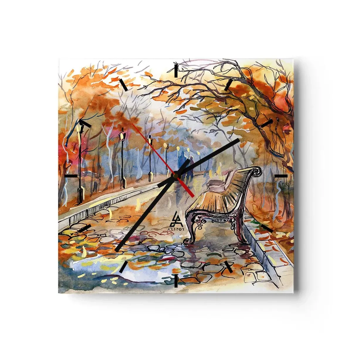 Nástenné hodiny - Spoločne putovať jeseňou - 30x30 cm