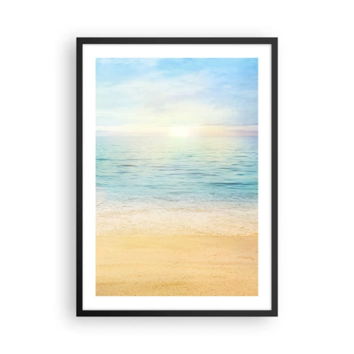 Plagát v čiernom ráme - Pokojný výhľad na pláž a more pri východe slnka - 50x70cm - Veľká modrá - Moderná nástenná dekorácia do obývacej izby a spálne ARTTOR
