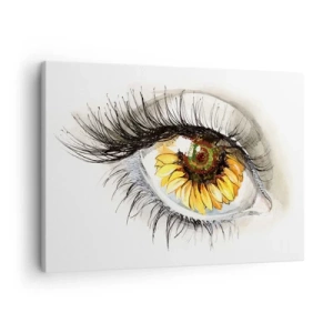 Obraz na plátne - Umelecké oko s dúhovkou v tvare slnečnice - 70x50cm - Pohľad žeravý ako leto - Moderná nástenná dekorácia do obývacej izby a spálne ARTTOR
