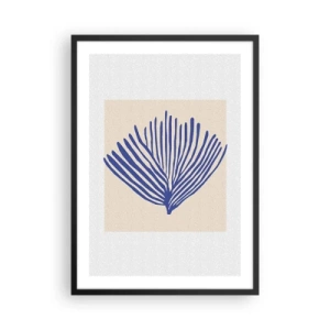 Plagát v čiernom ráme - Štylizovaná grafika vejárovitej morskej rastliny - 50x70cm - Modrý vejár - Moderná nástenná dekorácia do obývacej izby a spálne ARTTOR
