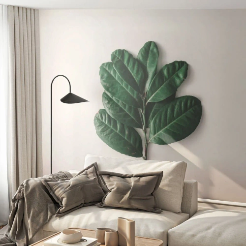 Fototapeta Standard Eco - Zelený konár s veľkými listami na svetlom pozadí - 100x70cm - Kresba samotnej prírody - Moderná nástenná dekorácia do obývacej izby a spálne ARTTOR