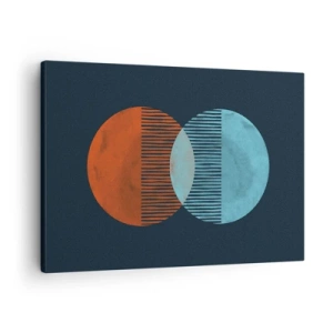 Obraz na plátne - Dva oranžové a modré kruhy na tmavom pozadí - 70x50cm - Astronomická fantázia - Moderná nástenná dekorácia do obývacej izby a spálne ARTTOR
