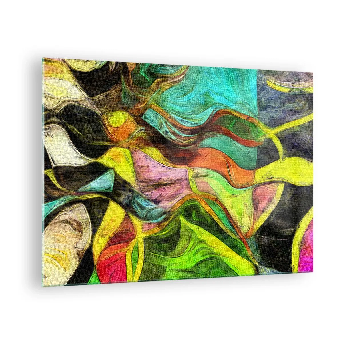 Obraz na skle - Abstraktná kompozícia s intenzívnymi, viacfarebnými vlnami. - 70x50cm - Pohyb je život - Moderná nástenná dekorácia do obývacej izby a spálne ARTTOR