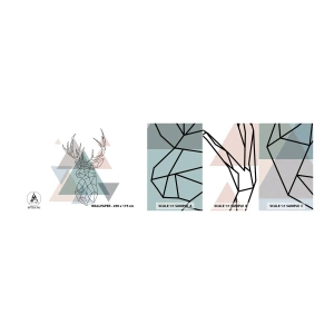 Vzorka samolepiacej fototapety Deluxe Sticker - V geometrickom lese - Abstrakcia, Jeleň, Grafika - 100x30 cm