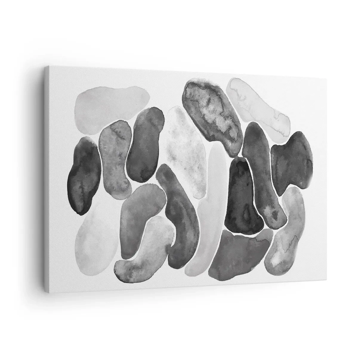 Obraz na plátne - Čiernobiela abstrakcia s nepravidelnými škvrnami na bielom pozadí - 70x50cm - Kamenistá abstrakcia - Moderná nástenná dekorácia do obývacej izby a spálne ARTTOR